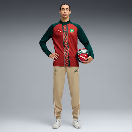 Maillot à manches longues 1/4 zippé Puma rouge de l'équipe nationale du Maroc pour homme