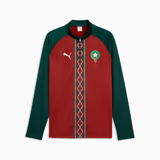 Maillot à manches longues 1/4 zippé Puma rouge de l'équipe nationale du Maroc pour homme