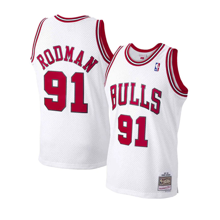 Dennis Rodman Chicago Bulls NBA Mitchell & Ness Men's White 1997-98 Hardwood Classics Swingman Jersey