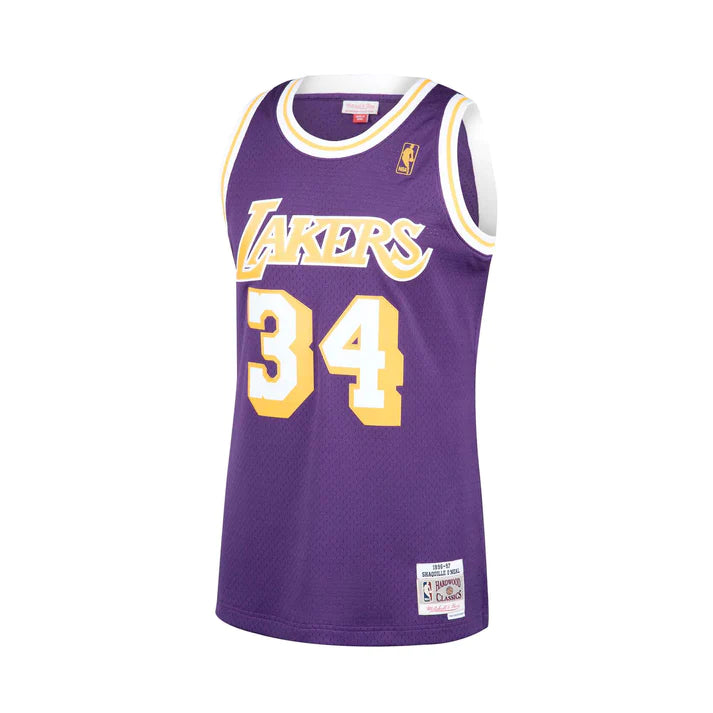Shaquille O'Neal Los Angeles Lakers NBA Mitchell & Ness Men's Purple 1996-1997 Hardwood Classics Swingman Jersey