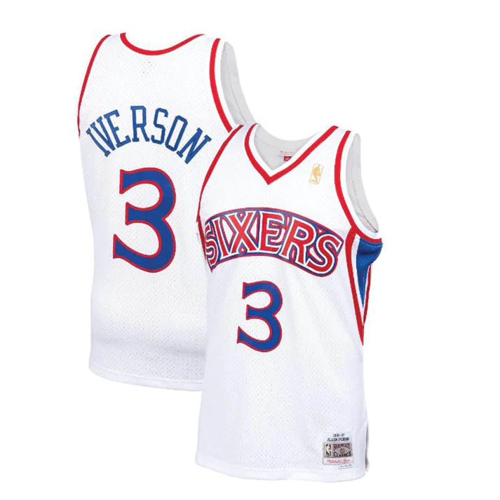 Allen Iverson Philadelphia 76ers NBA Mitchell & Ness Homme Blanc 1996-97 Hardwood Classics Swingman Maillot