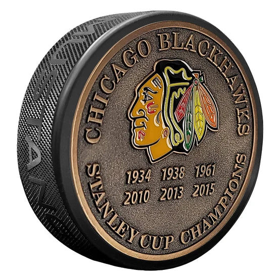 Chicago Blackhawks NHL Stanley Cup Years Medallion Hockey Puck