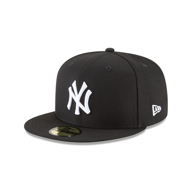 New York Yankees MLB New Era Casquette ajustée noire et blanche 59Fifty Basic pour hommes