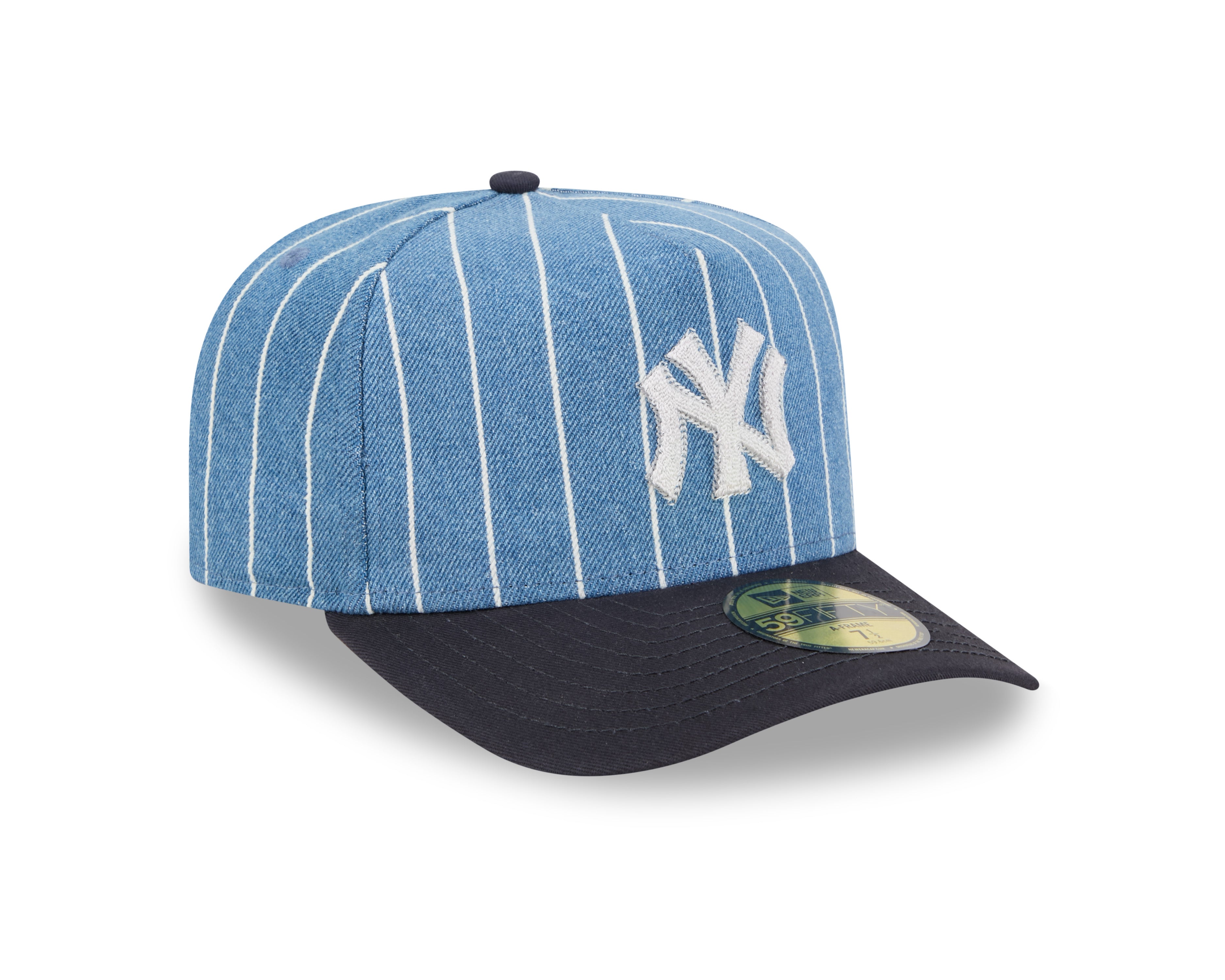 New York Yankees MLB New Era Men's Light Blue/Black 59Fifty A-Frame Parallel Fitted Hat
