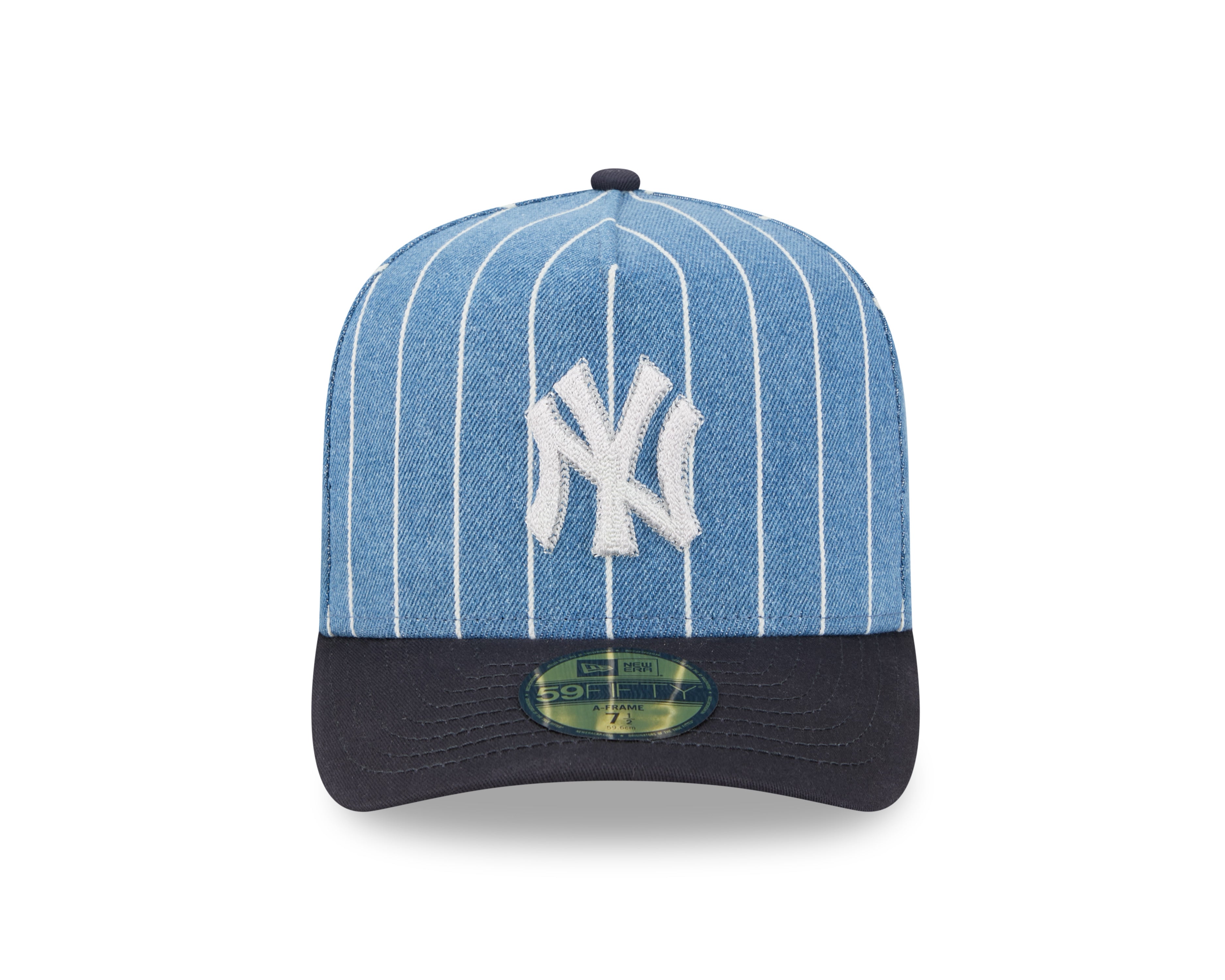 New York Yankees MLB New Era Men's Light Blue/Black 59Fifty A-Frame Parallel Fitted Hat