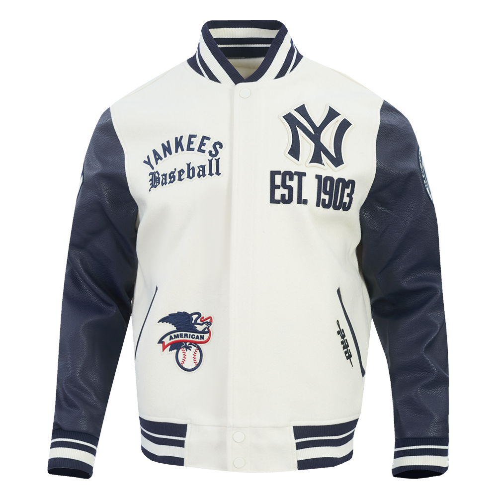 New York Yankees MLB Pro Standard Men's Eggshell/Navy Modern Originals Rib Wool Varsity Jacket