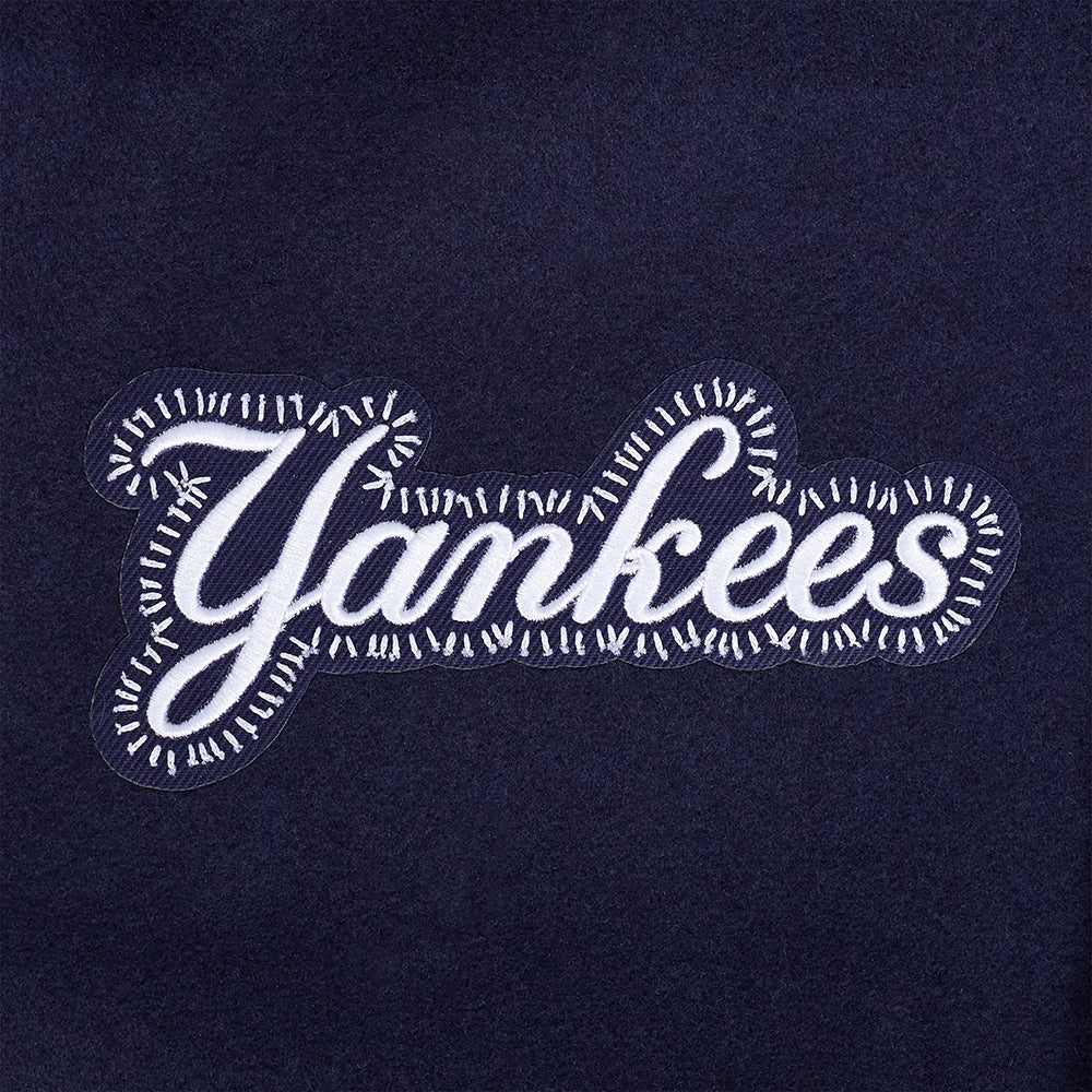 Veste universitaire en laine côtelée marine New York Yankees MLB Pro Standard pour homme, à surpiqûres apparentes.