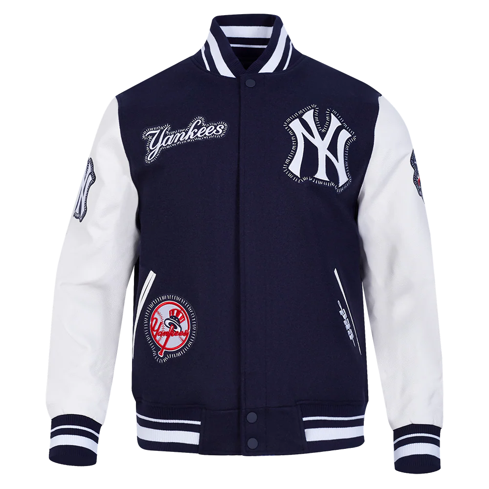 Veste universitaire en laine côtelée marine New York Yankees MLB Pro Standard pour homme, à surpiqûres apparentes.