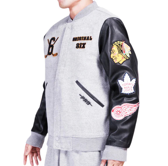 Original Six NHL Pro Standard Men's Grey/Black Varsity Jacket
