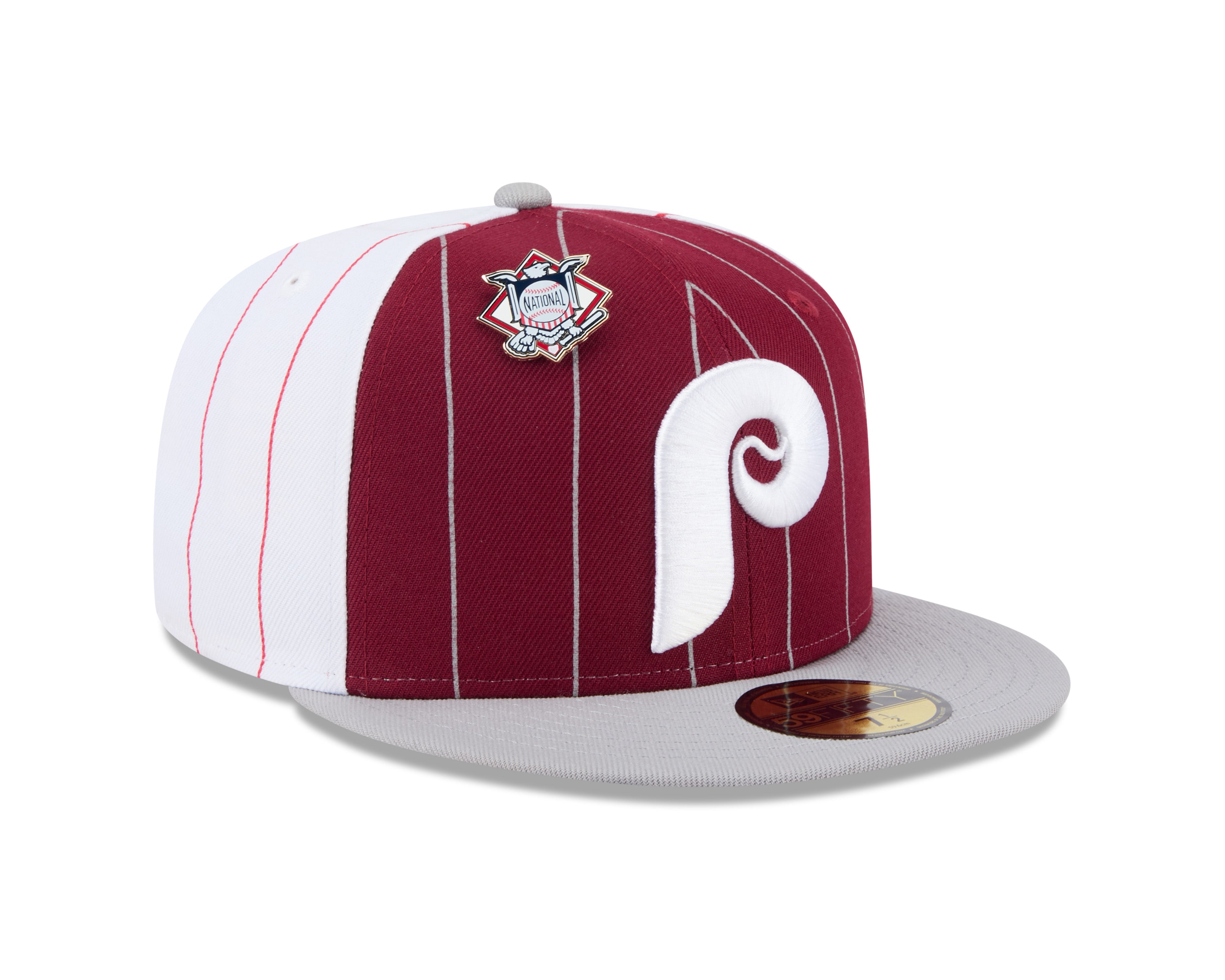 Philadelphia Phillies MLB New Era Men's Burgundy 59Fifty Two Tone Pinstripe Fitted Hat