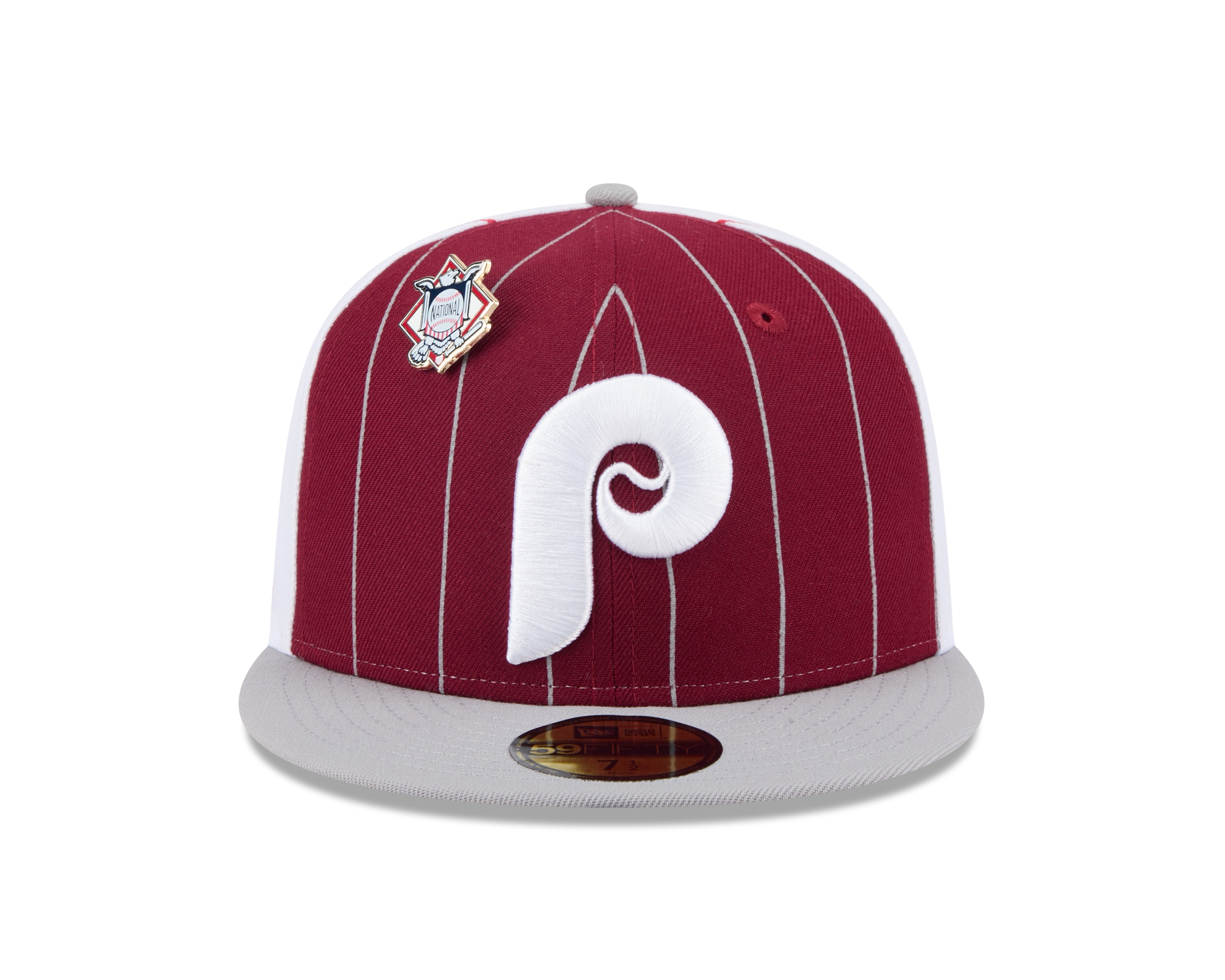 Philadelphia Phillies MLB New Era Men's Burgundy 59Fifty Two Tone Pinstripe Fitted Hat