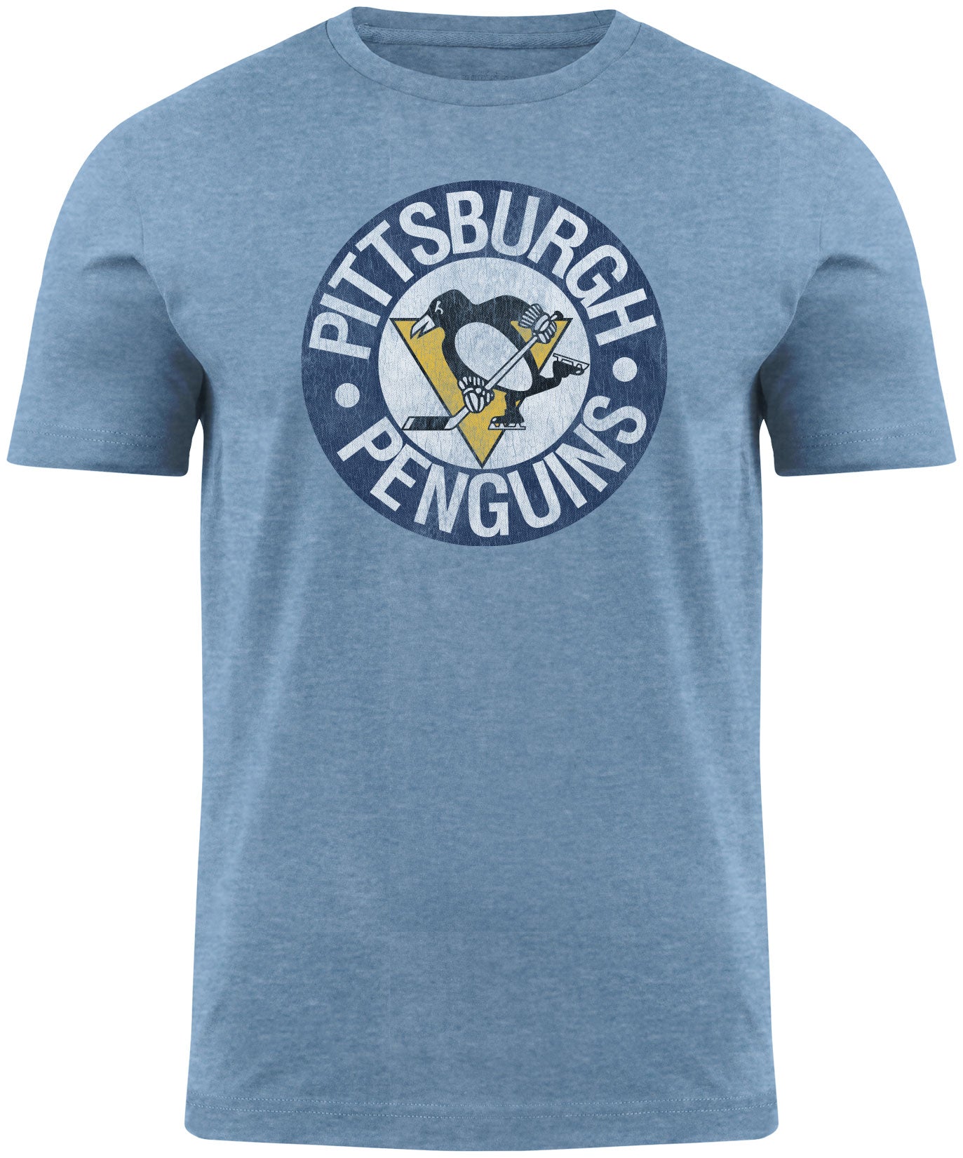Pittsburgh Penguins NHL Bulletin Men's Light Blue Vintage Distressed Logo Heathered T-Shirt