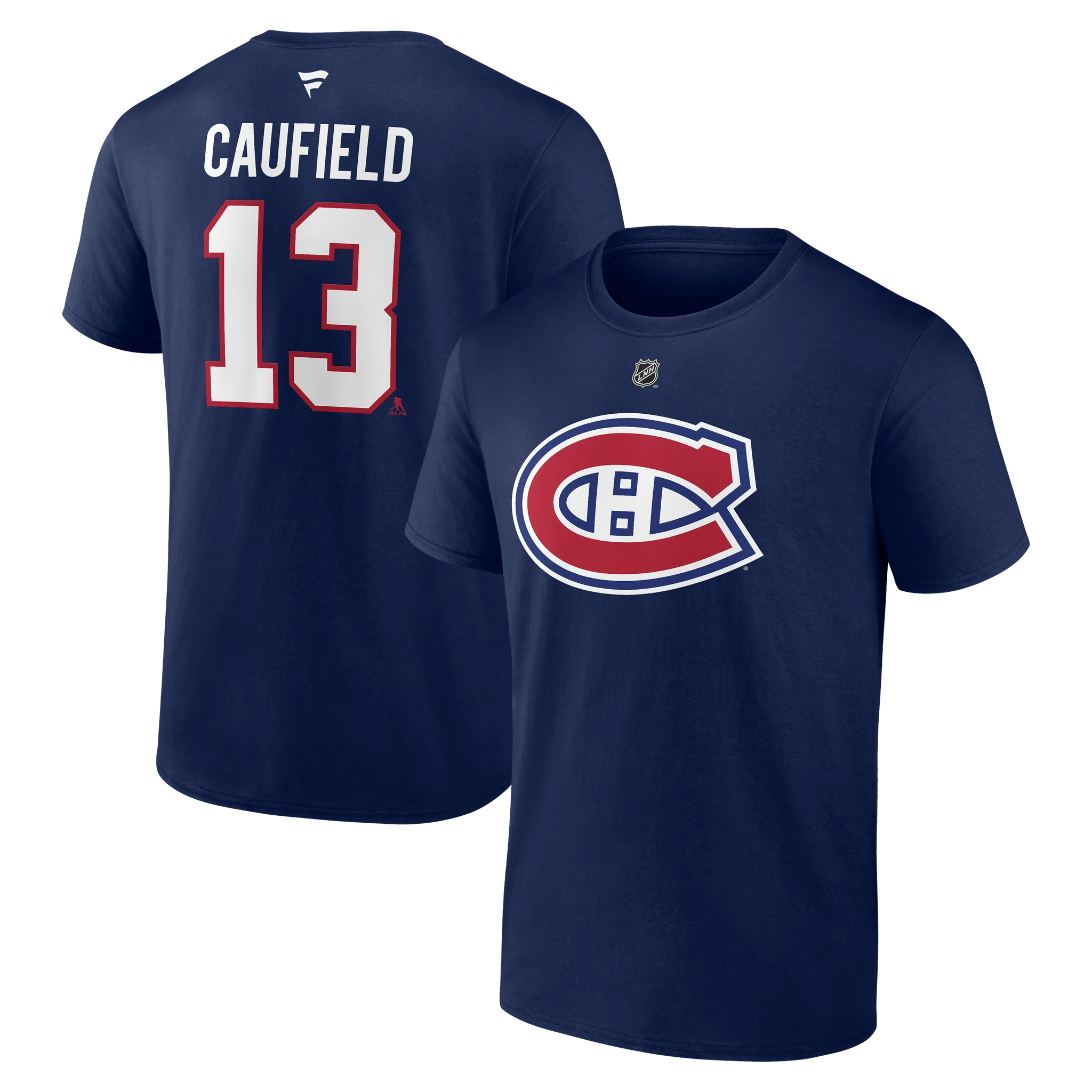T-shirt authentique pour homme de marque Cole Caufield Canadiens de Montréal NHL Fanatics Navy 13