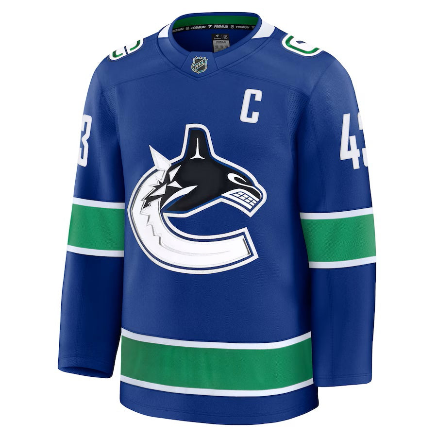 Quinn Hughes Vancouver Canucks NHL Fanatics Branded Men's Royal Blue Premium Jersey