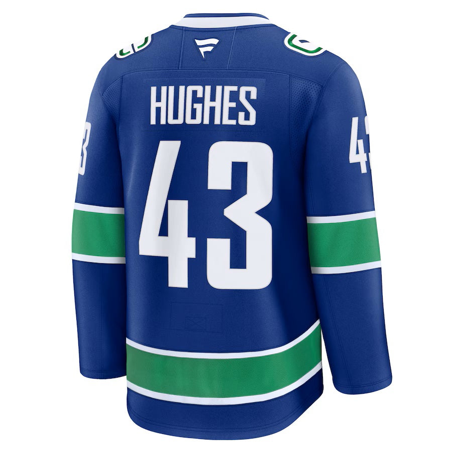 Quinn Hughes Vancouver Canucks NHL Fanatics Branded Men's Royal Blue Premium Jersey