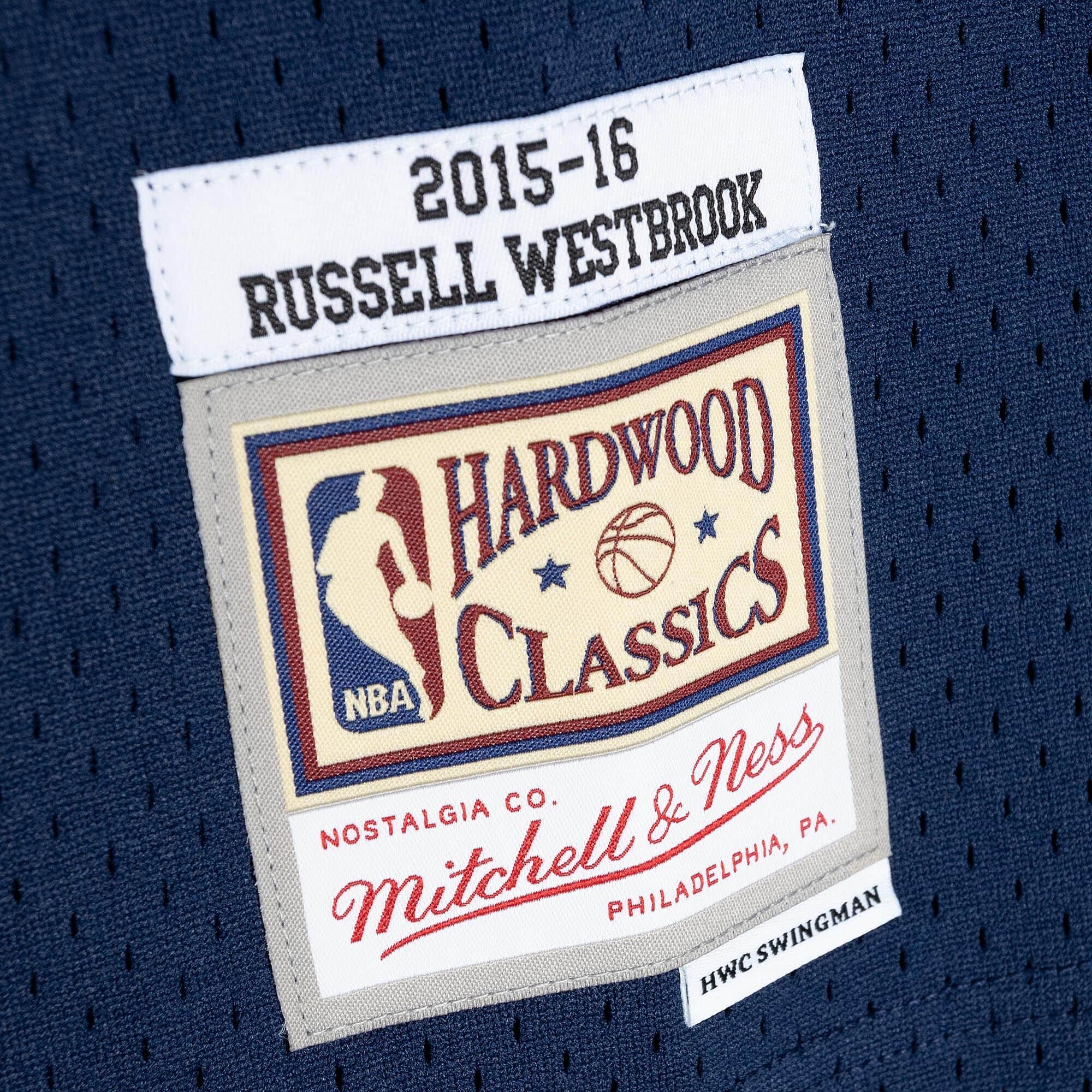 Russell Westbrook Oklahoma City Thunder NBA Mitchell & Ness Homme Bleu Marine 2015-16 Hardwood Classics Swingman Maillot