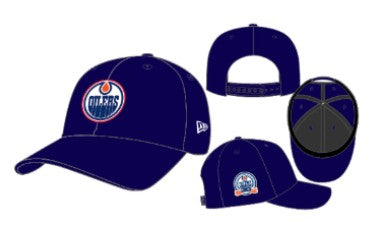 Casquette snapback extensible New Era 9Seventy marine pour homme, édition spéciale 30e anniversaire des Oilers d'Edmonton (NHL).