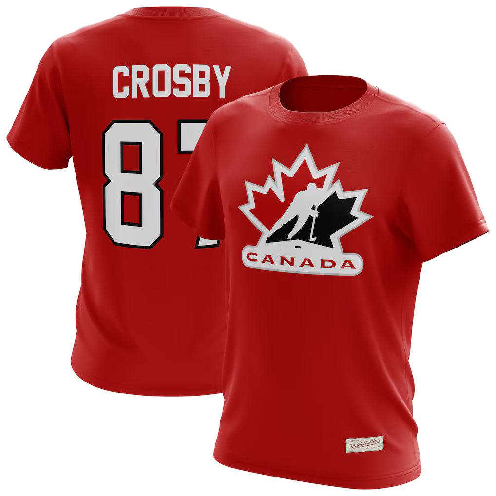 T-shirt rouge de joueur Sidney Crosby Hockey Canada IIHF Mitchell & Ness pour homme