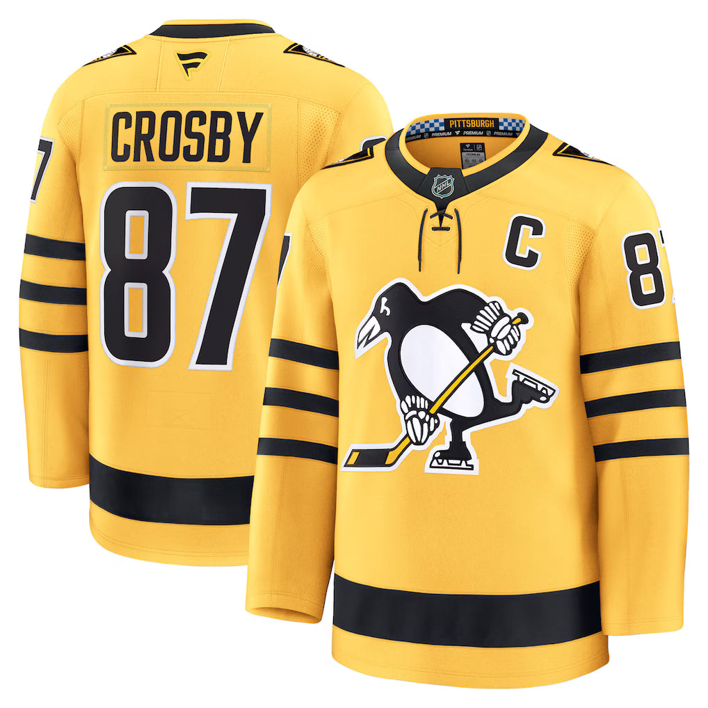 Sidney Crosby Pittsburgh Penguins NHL Fanatics Branded Men's Gold Alternate Premium Jersey