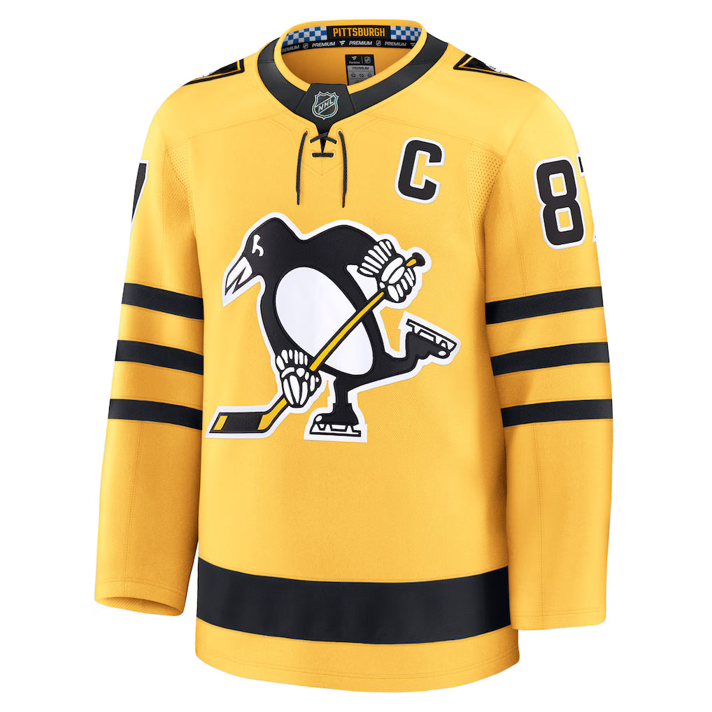 Sidney Crosby Pittsburgh Penguins NHL Fanatics Branded Men's Gold Alternate Premium Jersey