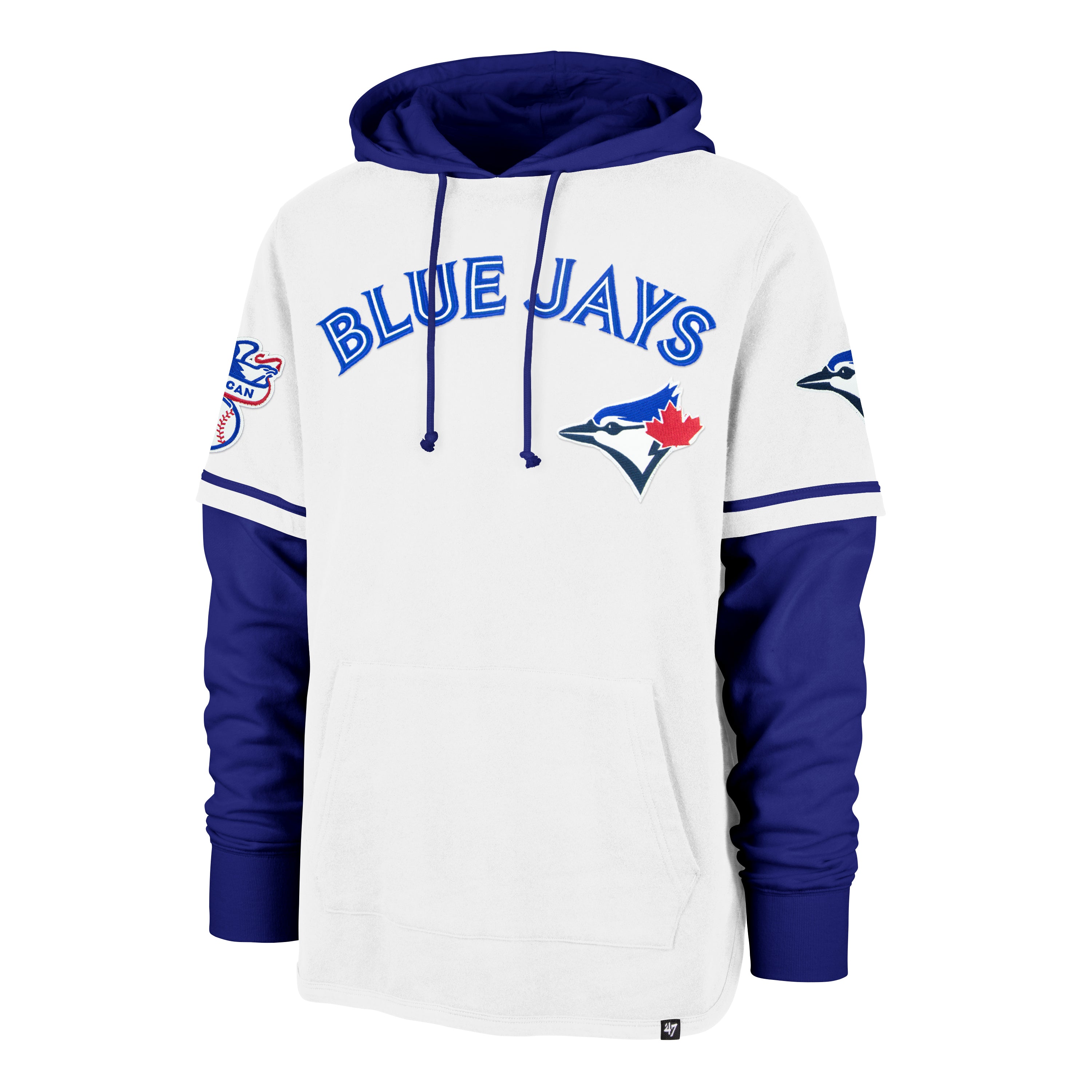 Sweat à capuche pour homme Toronto Blue Jays MLB 47 Brand Trifecta Shortstop blanc bleu royal