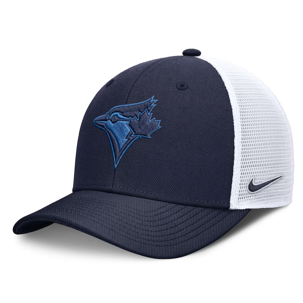 Toronto Blue Jays MLB Nike Men's Navy/White Dri-Fit Rise Structured Trucker Adjustable Hat