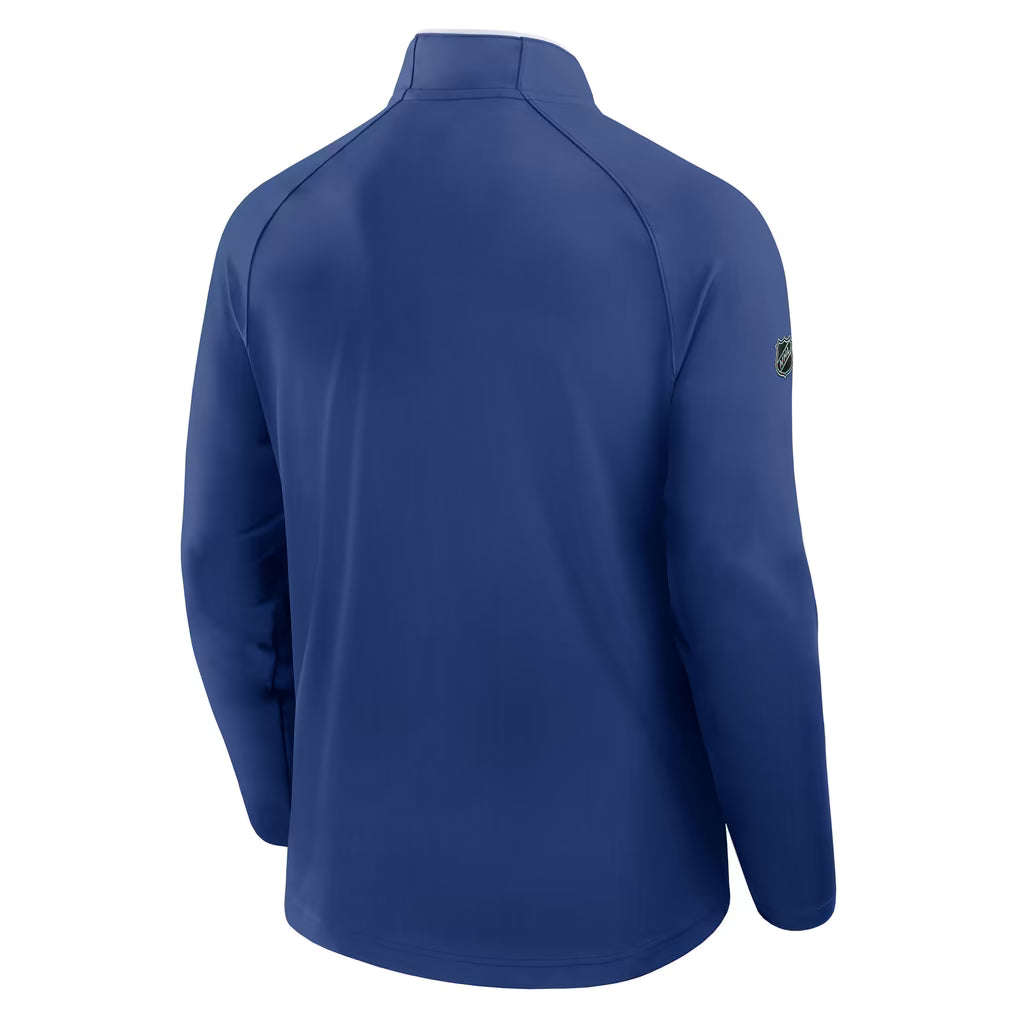 Toronto Maple Leafs NHL Fanatics Branded Men's Royal Blue Authentic Pro Rink Training 1/4 Zip Long-sleeve Shirt