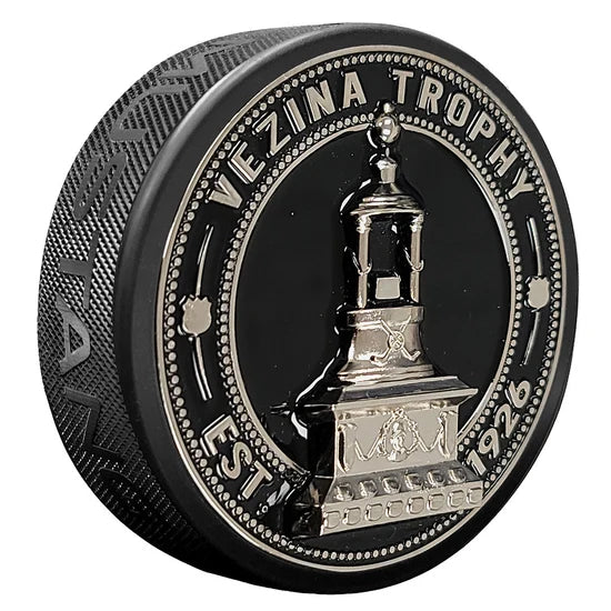 NHL Vezina Trophy Ultra 3D Silver Medallion Hockey Puck