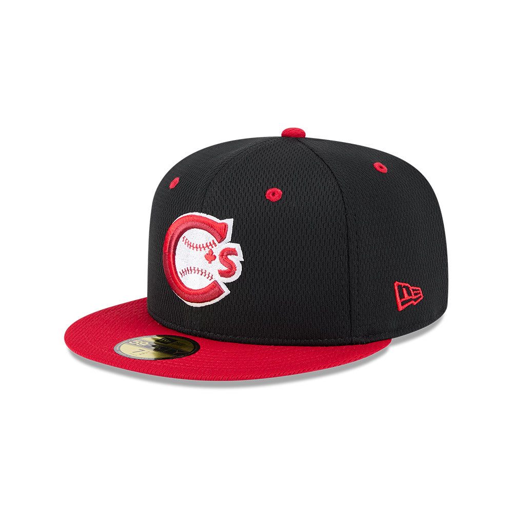 Casquette d'entraînement au bâton New Era 59Fifty noire/rouge pour homme des Canadiens de Vancouver MiLB