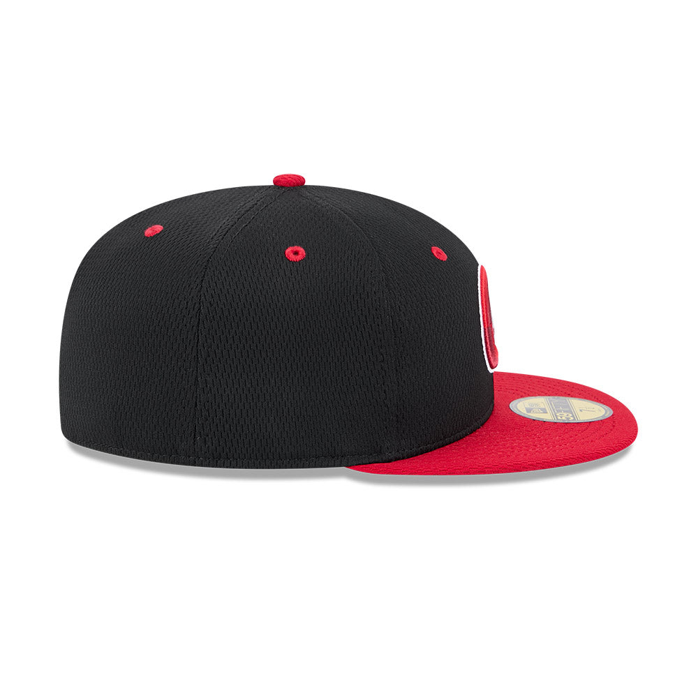 Casquette d'entraînement au bâton New Era 59Fifty noire/rouge pour homme des Canadiens de Vancouver MiLB