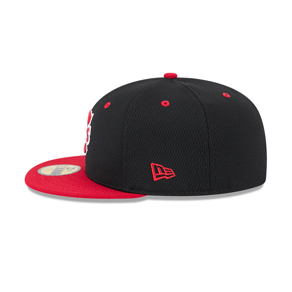 Casquette d'entraînement au bâton New Era 59Fifty noire/rouge pour homme des Canadiens de Vancouver MiLB