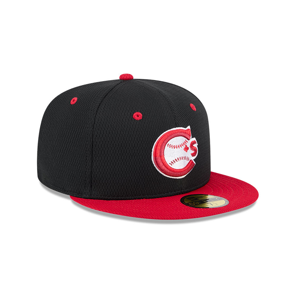 Casquette d'entraînement au bâton New Era 59Fifty noire/rouge pour homme des Canadiens de Vancouver MiLB