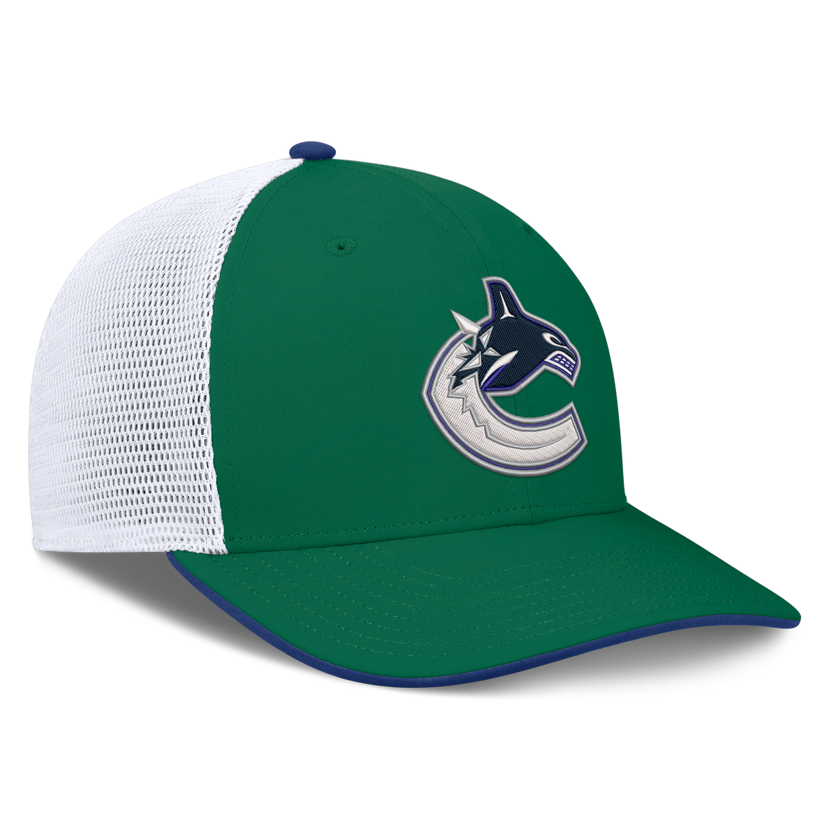 Vancouver Canucks NHL Fanatics Branded Men's Green/White Authentic Pro Rink Trucker Snapback
