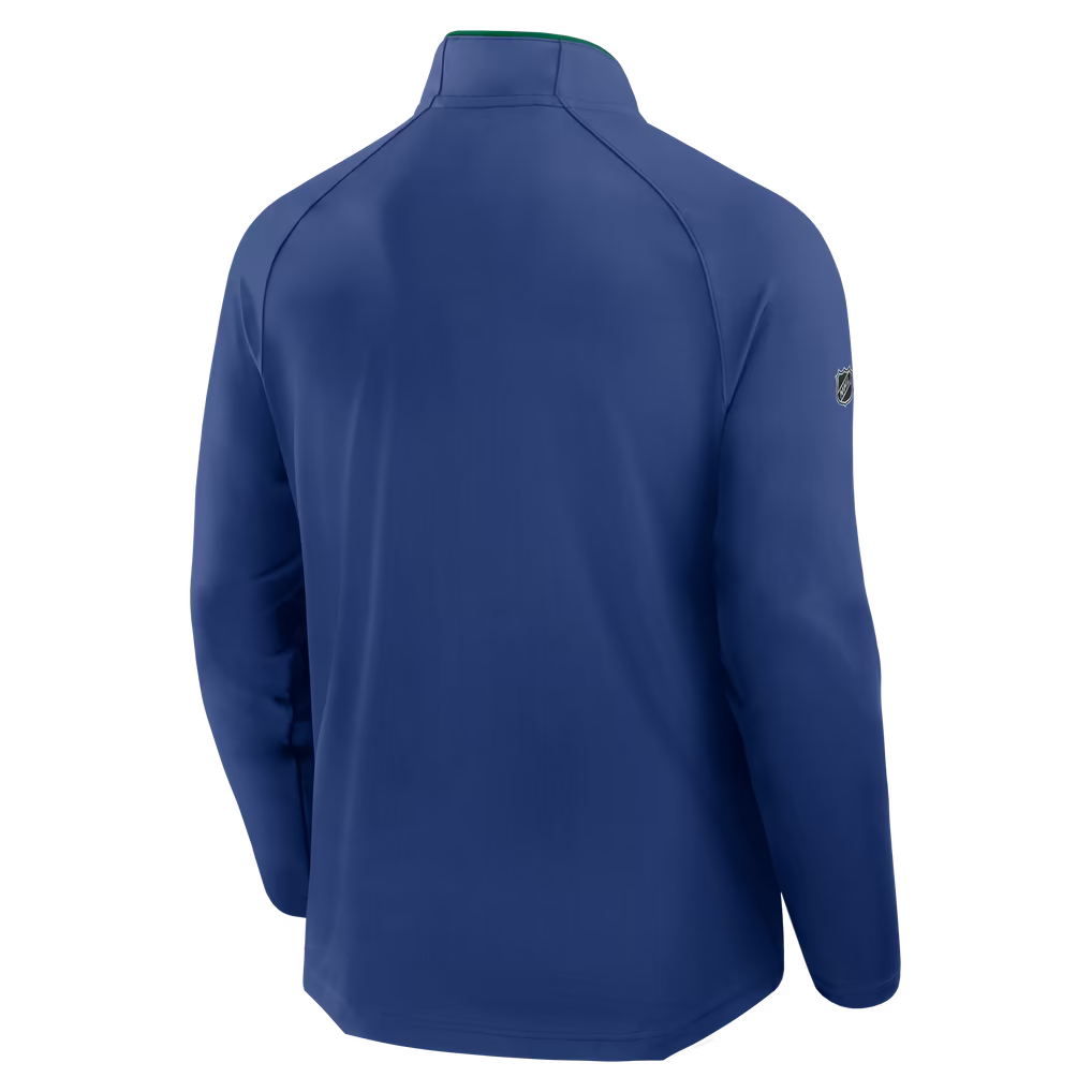 Vancouver Canucks NHL Fanatics Branded Men's Royal Blue Authentic Pro Rink Training 1/4 Zip Long-sleeve Shirt