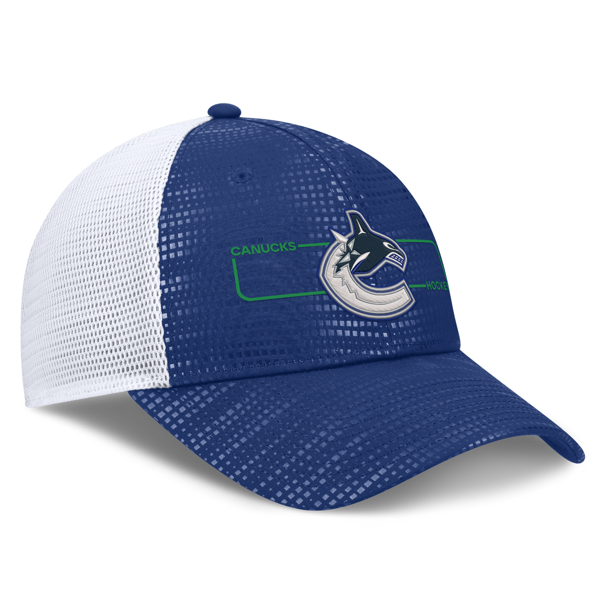 Vancouver Canucks NHL Fanatics Branded Men's Royal Blue Authentic Pro Rink Boxed Logo Trucker Snapback