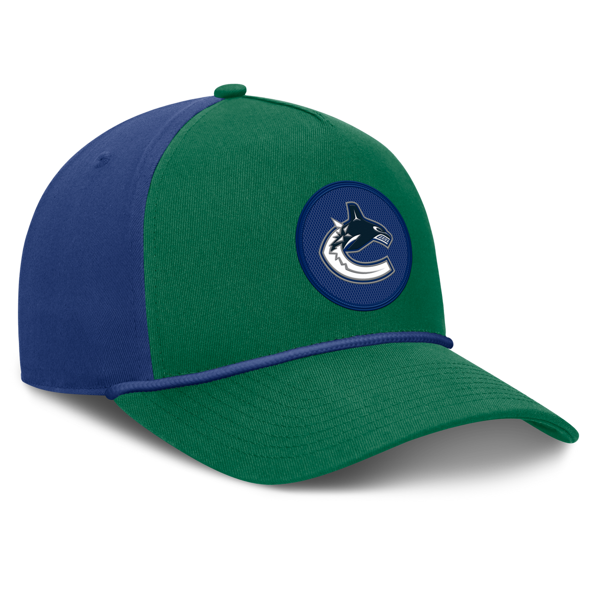 Vancouver Canucks NHL Fanatics Branded Men's Royal Blue/Green Authentic Pro Rink A-Frame Snapback
