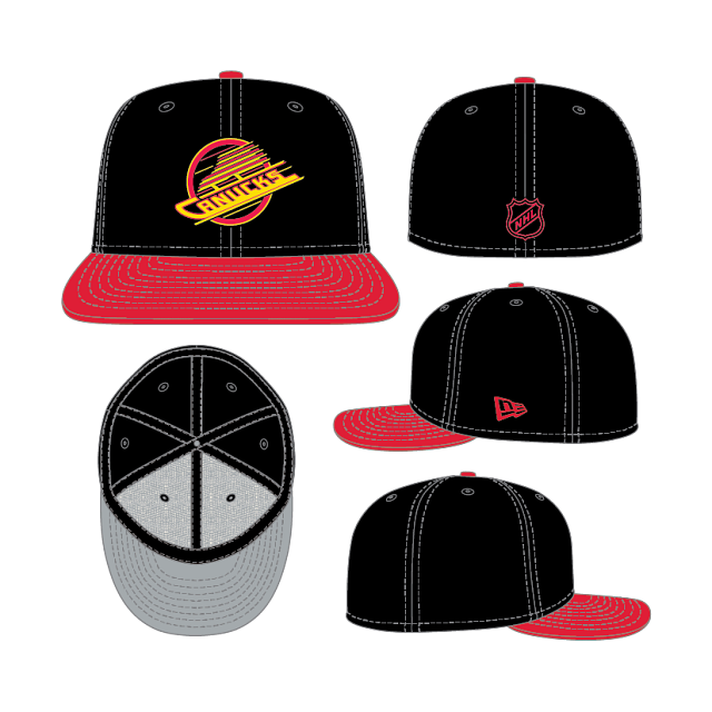 Casquette ajustée New Era 59Fifty bicolore noire/rouge pour homme des Canucks de Vancouver de la LNH