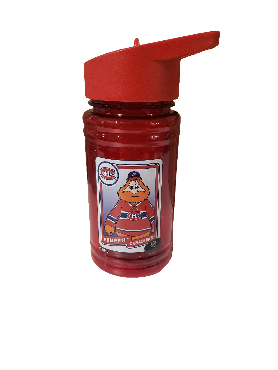 Bouteille d'eau en plastique rouge 16 oz avec couvercle à paille pour enfants des Canadiens de Montréal Youppi NHL TSV