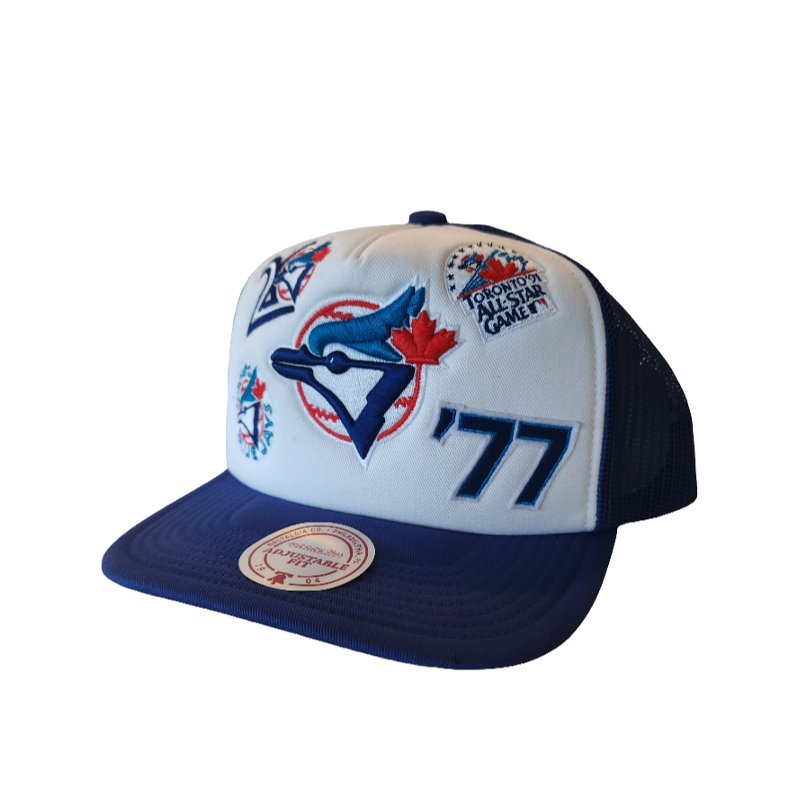 Casquette ajustable à pression blanche pour homme des Blue Jays de Toronto (MLB) Mitchell & Ness Gridlock Trucker