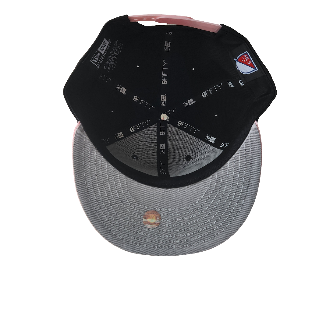 Casquette snapback bicolore noire et rose 9Fifty pour homme, Inter Miami FC MLS New Era.