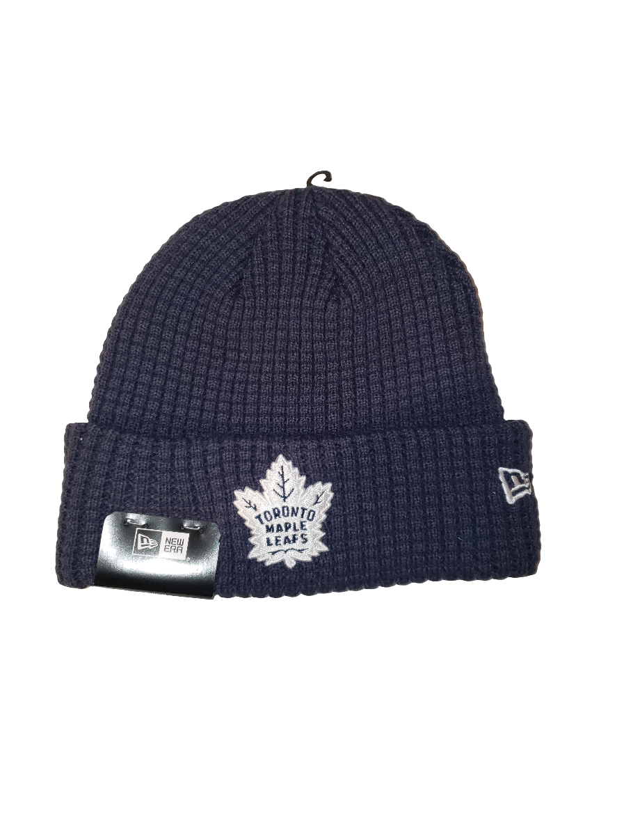 Bonnet tricoté gaufré bleu marine pour homme des Maple Leafs de Toronto NHL New Era