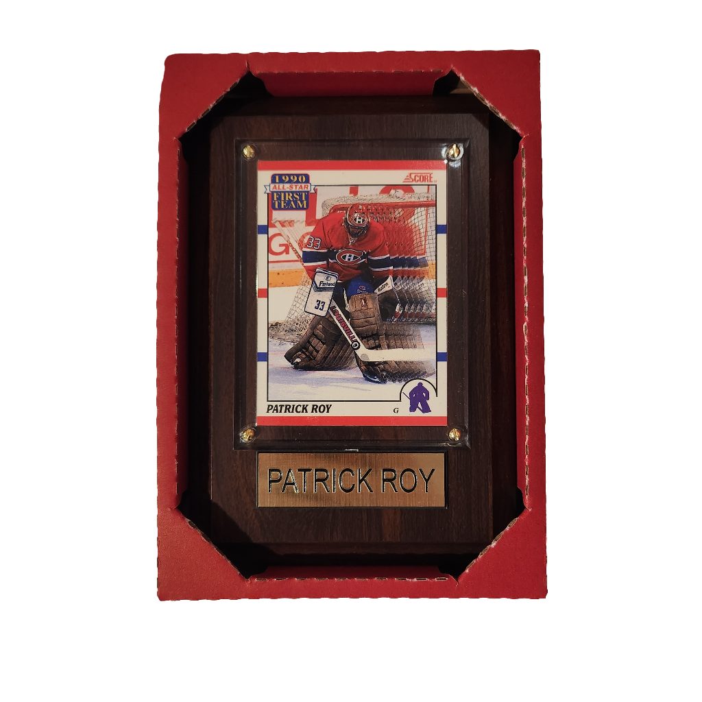 Carte de joueur de hockey 4x6 de la LNH des Canadiens de Montréal de Patrick Roy avec plaque