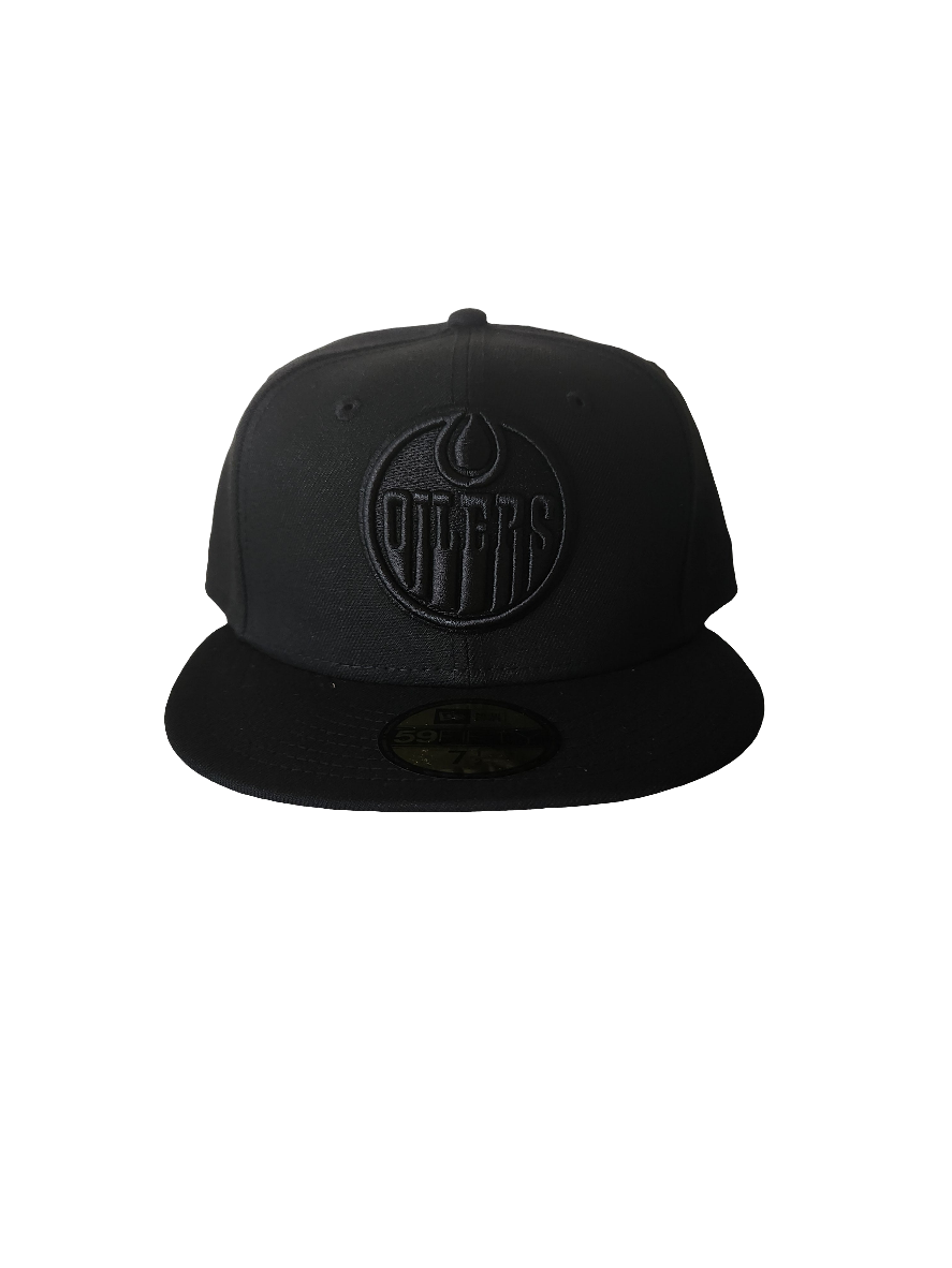 Edmonton Oilers NHL New Era Men's Black On Black 59Fifty Fitted Hat