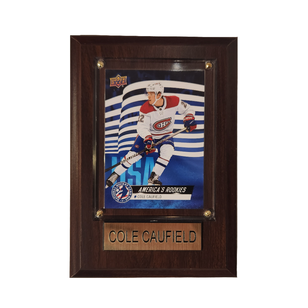 Carte de joueur de hockey 4x6 de la LNH des Canadiens de Montréal de Cole Caufield avec plaque