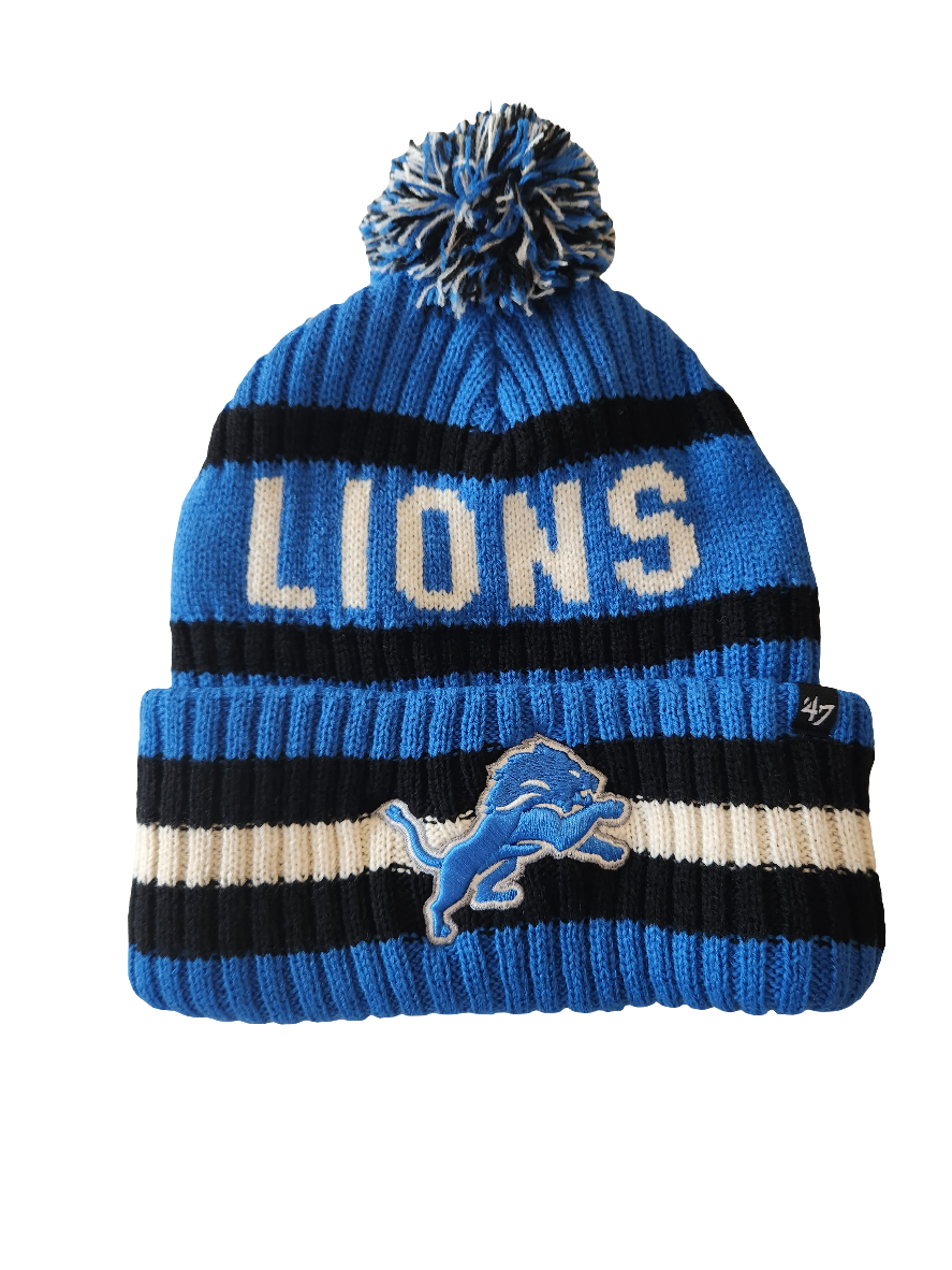 Bonnet tricoté bleu/noir à pompon Bering pour homme des Detroit Lions NFL 47 Brand