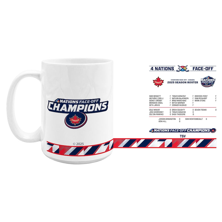 Tasse à sublimation Inglasco de 15 oz avec la liste des champions face-à-face des 4 nations du Canada NHL