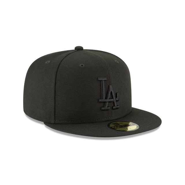 Los Angeles Dodgers MLB New Era Noir sur noir 59Fifty Casquette ajustée basique pour hommes