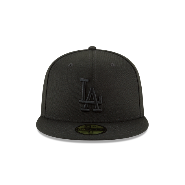 Los Angeles Dodgers MLB New Era Noir sur noir 59Fifty Casquette ajustée basique pour hommes