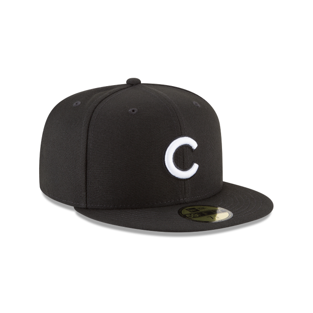 Casquette ajustée de base 59Fifty noir et blanc des Chicago Cubs MLB New Era pour hommes