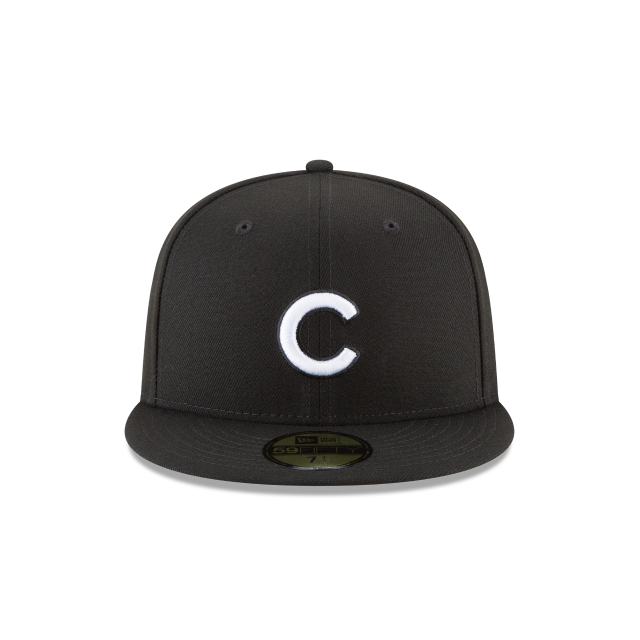 Casquette ajustée de base 59Fifty noir et blanc des Chicago Cubs MLB New Era pour hommes